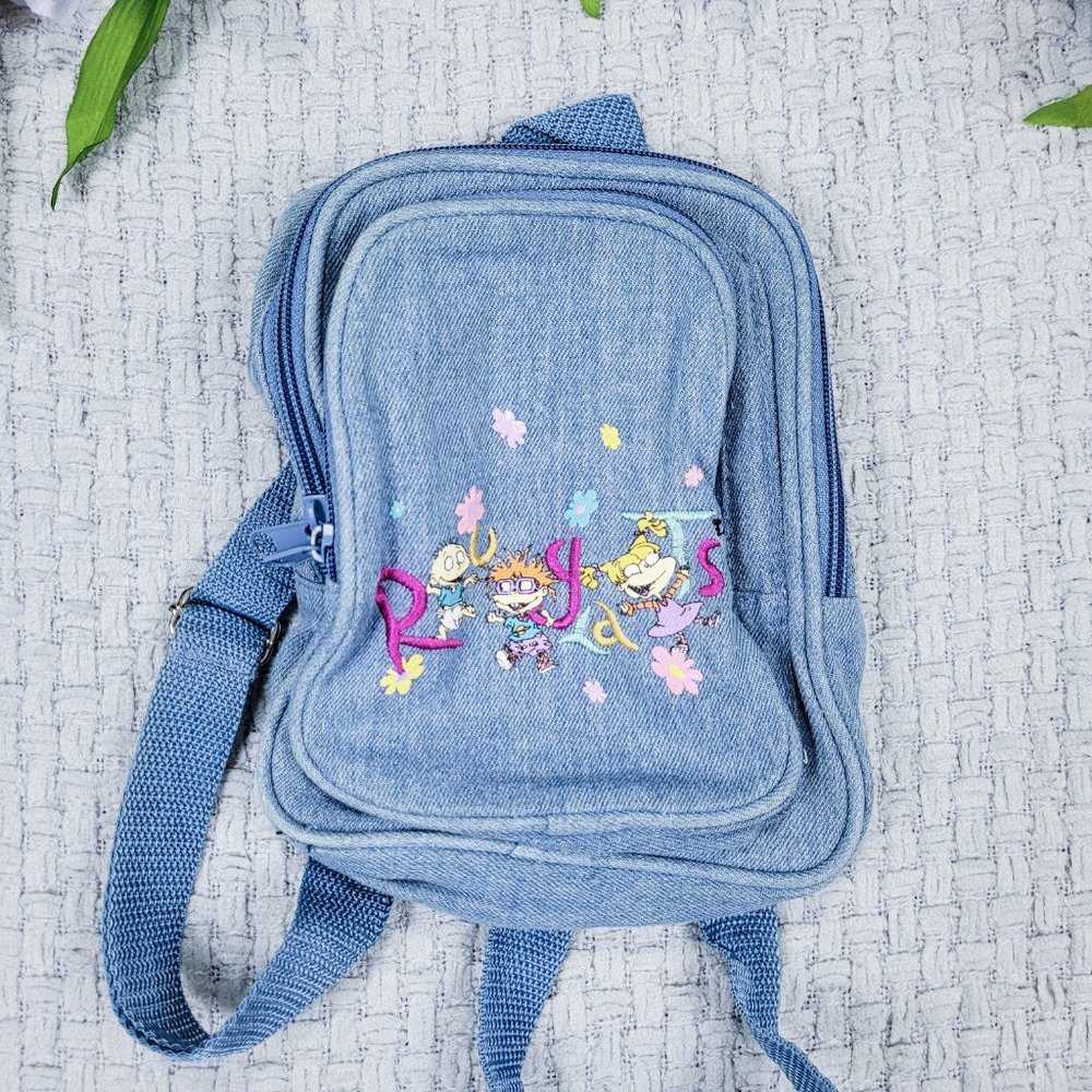 Vintage 90's Nickelodeon Rugrats Denim Embroidered Mini Backpack